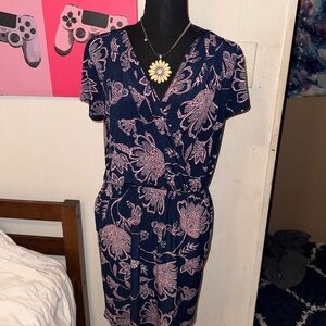 Banana Republic Navy and Pink Floral Midi Dress
